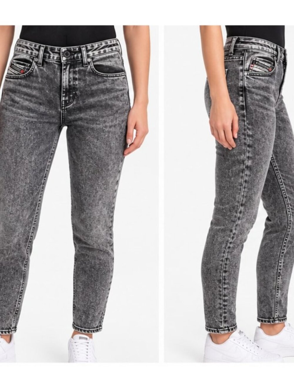 Diesel Babhila Black Gray Acid Wash Slim-Skinny Jeans 27x32 NWT